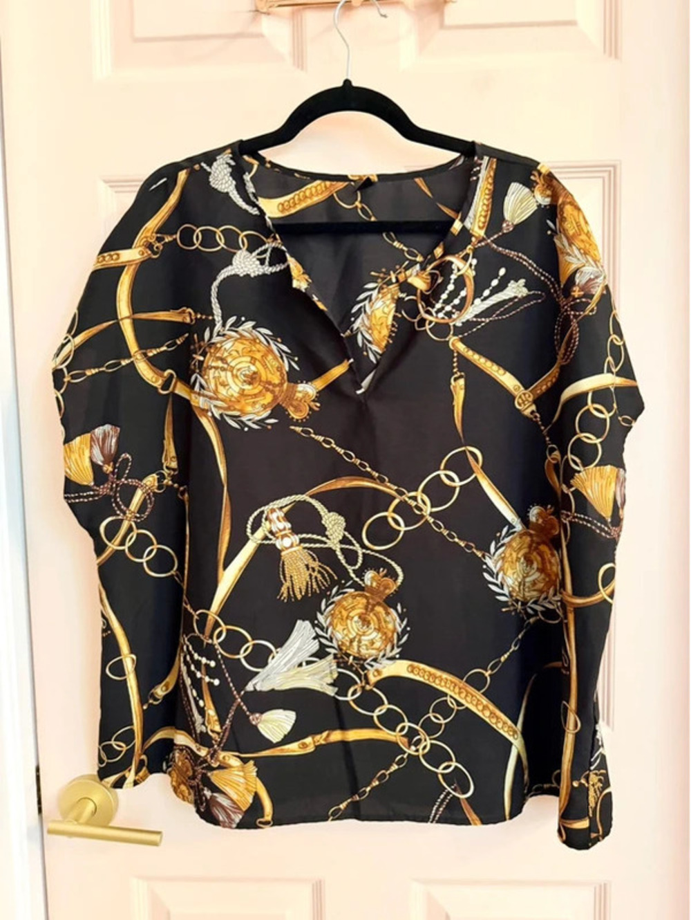 Black lightweight chain print top